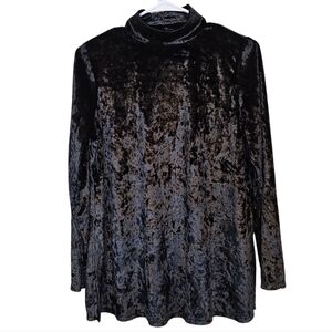 Slinky Brand Vintage Crushed Black Mock Neck Long Sleeved Flowy Top